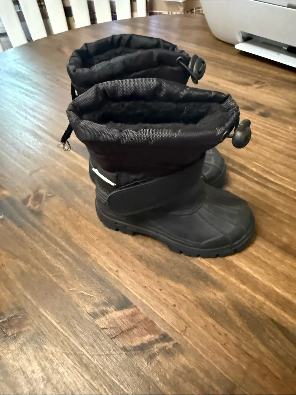 Kids Black Insulated Winter Boots with Adjustable Top